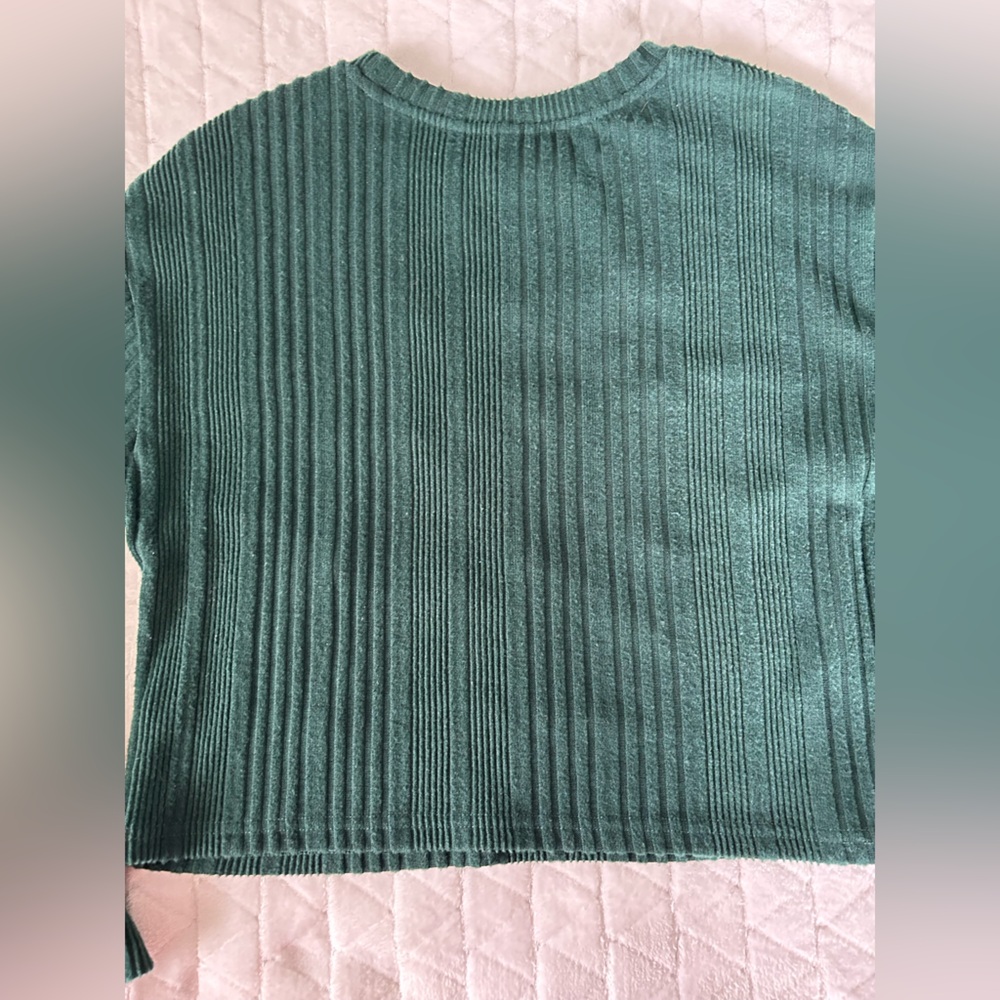 SHEIN | Dark Green Rib Knit Lightweight Sweater with Pearl Detail | Size Small - Picture 8 of 10